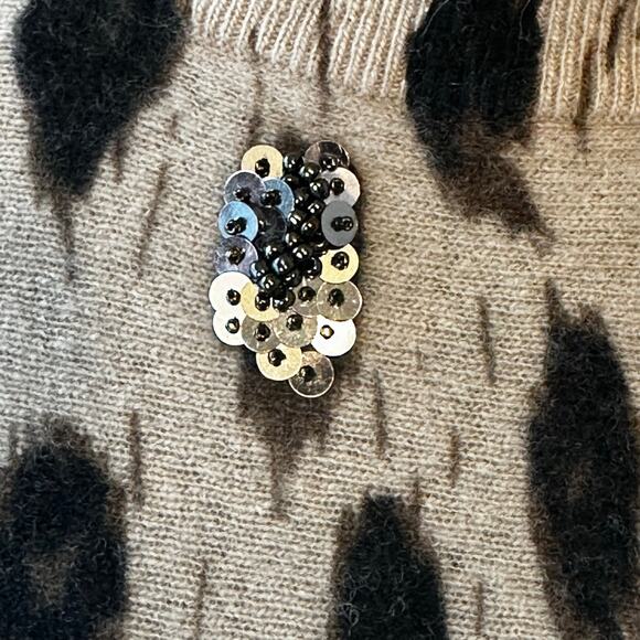 Vintage SML Sport Lambswool Beaded Leopard Sweater Women’s M Tan Black - Picture 5 of 7